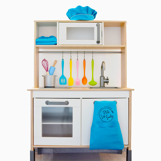 Set aus Schürze, Haube und Ärmeln für Kinder – Blau