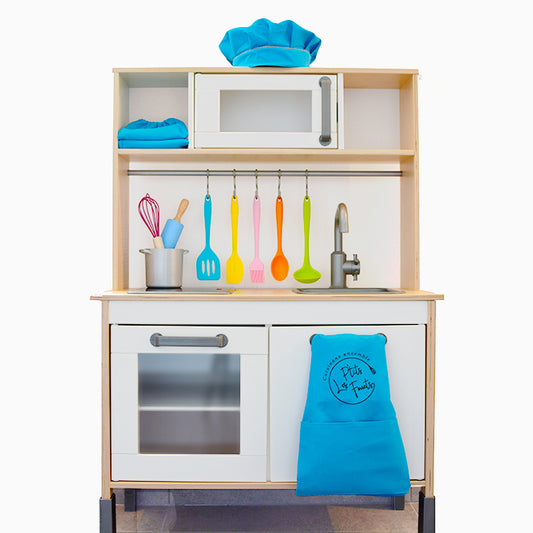 Set aus Schürze, Haube und Ärmeln für Kinder – Blau